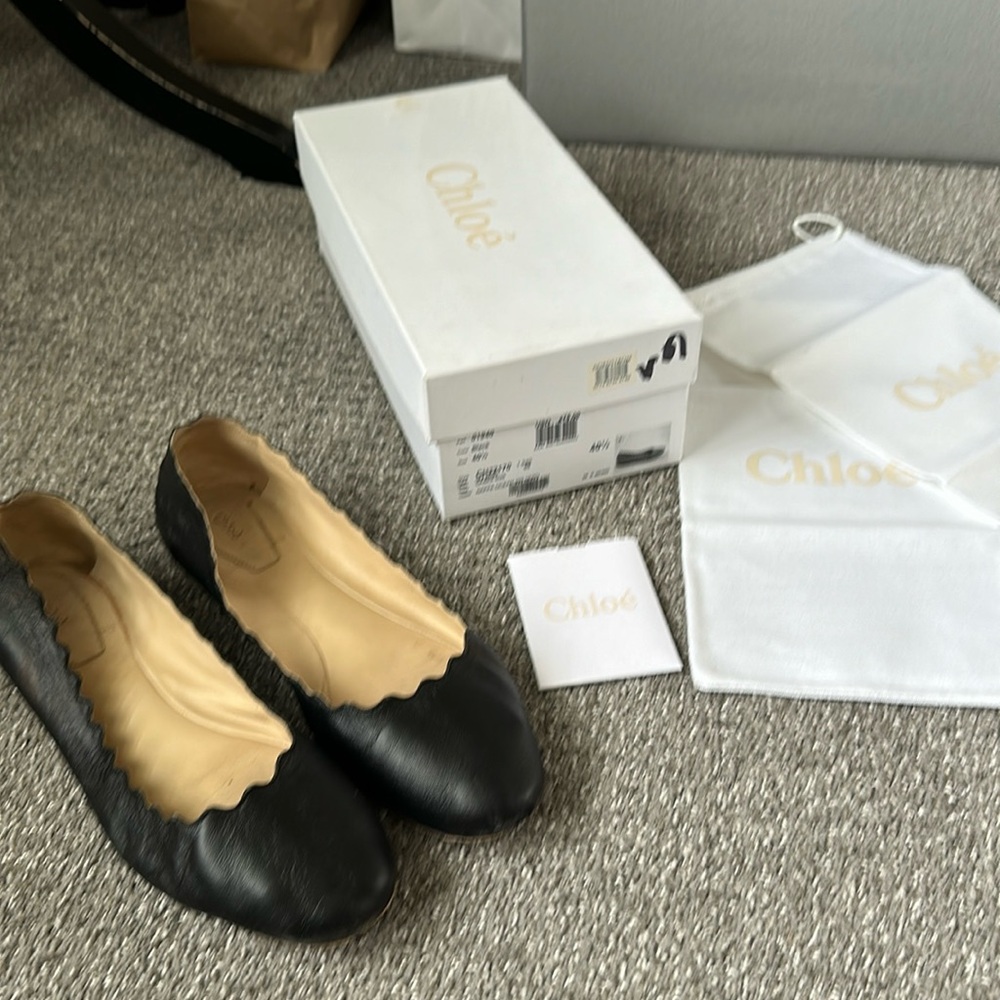Chloe scalloped ballet flats black size 40.5  US size 10